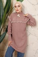 Tesettür giyim PUDRA FIRFIRLI TRİKO ÖRME TUNİK T 7108