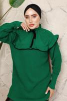 Tesettür giyim YEŞİL FIRFIRLI TRİKO ÖRME TUNİK T 7108