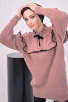 Tesettür giyim PEMBE FIRFIRLI TRİKO ÖRME TUNİK T 7108