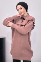 Tesettür giyim PEMBE FIRFIRLI TRİKO ÖRME TUNİK T 7108