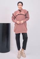 Tesettür giyim PEMBE FIRFIRLI TRİKO ÖRME TUNİK T 7108