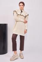 Tesettür giyim EKRU FIRFIRLI TRİKO ÖRME TUNİK T 7108