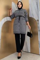 Vêtements hijab NOIR TUNIQUE EN TRICOT À MOTIFS T 7216