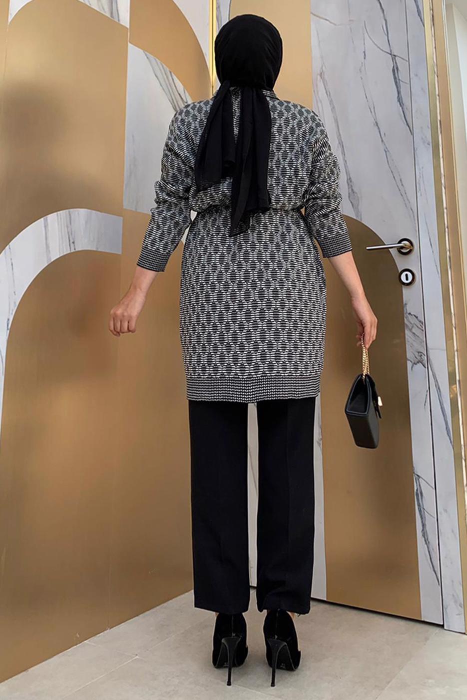 Vêtements hijab NOIR TUNIQUE EN TRICOT À MOTIFS T 7216