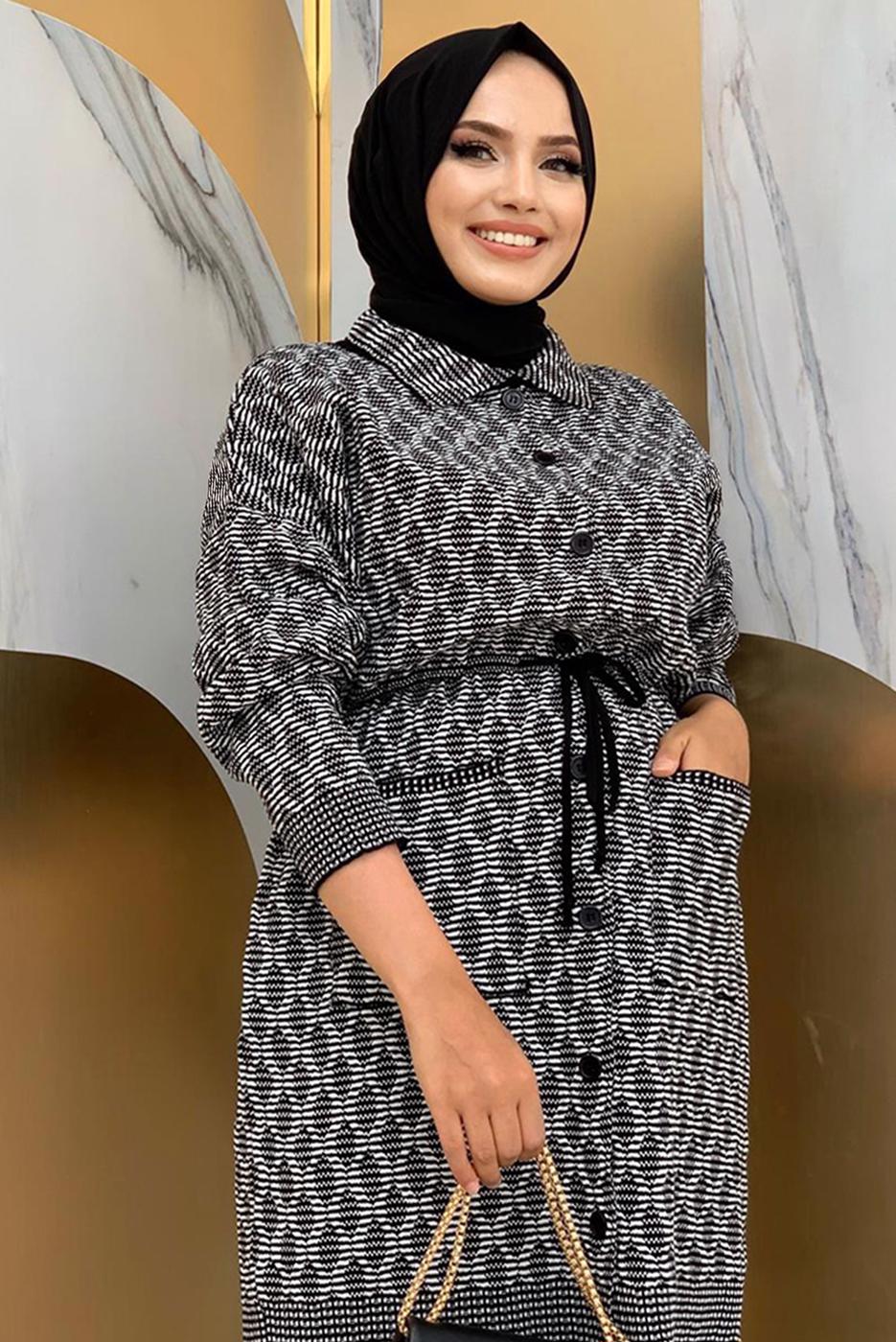 Vêtements hijab NOIR TUNIQUE EN TRICOT À MOTIFS T 7216