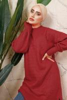 Tesettür giyim KIRMIZI MANŞETLERİ LASTİKLİ TRİKO TUNİK T 8208