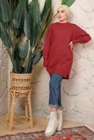 Tesettür giyim KIRMIZI MANŞETLERİ LASTİKLİ TRİKO TUNİK T 8208