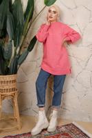 Tesettür giyim PEMBE MANŞETLERİ LASTİKLİ TRİKO TUNİK T 8208