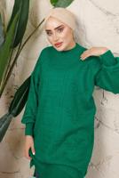 Tesettür giyim YEŞİL MANŞETLERİ LASTİKLİ TRİKO TUNİK T 8208