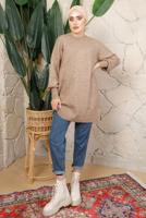 Tesettür giyim VİZON MANŞETLERİ LASTİKLİ TRİKO TUNİK T 8208