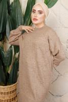 Tesettür giyim VİZON MANŞETLERİ LASTİKLİ TRİKO TUNİK T 8208