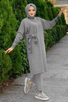 Tesettür giyim GRİ DİK YAKA TRİKO TUNİK T 8334