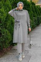 Tesettür giyim GRİ DİK YAKA TRİKO TUNİK T 8334