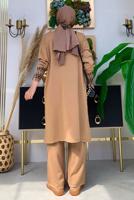 Tesettür giyim TABA DİK YAKA TRİKO TUNİK T 8334