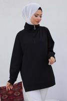 Tesettür giyim SİYAH FERMUAR YAKA SWEAT TUNİK T 92002