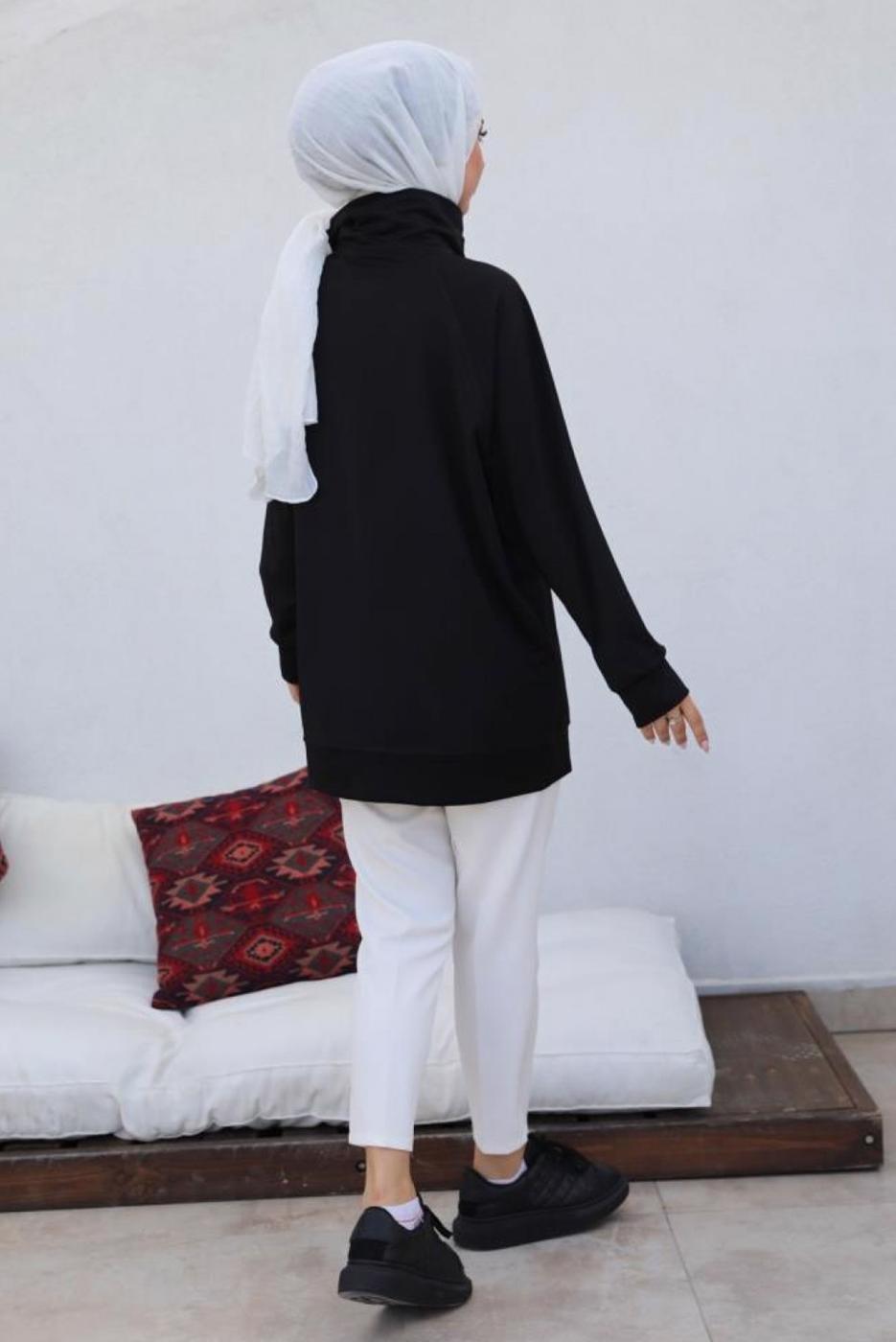 Tesettür giyim SİYAH FERMUAR YAKA SWEAT TUNİK T 92002