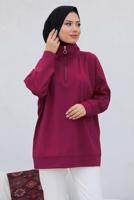 Tesettür giyim BORDO FERMUAR YAKA SWEAT TUNİK T 92002