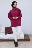 Tesettür giyim BORDO FERMUAR YAKA SWEAT TUNİK T 92002