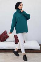 Tesettür giyim MAVİ FERMUAR YAKA SWEAT TUNİK T 92002