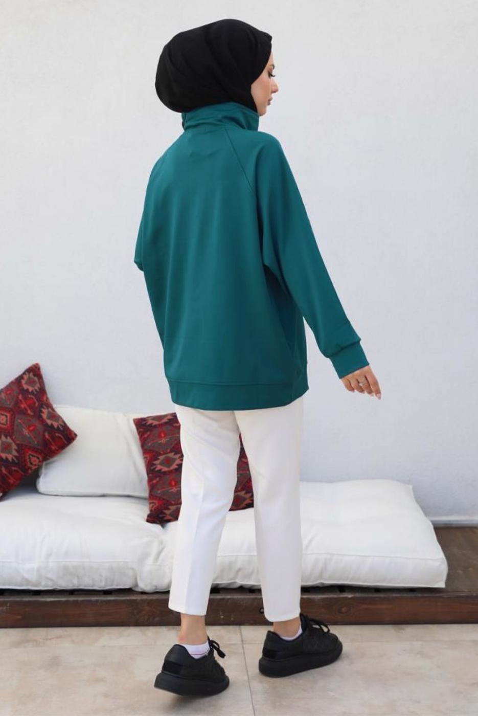 Tesettür giyim MAVİ FERMUAR YAKA SWEAT TUNİK T 92002