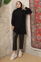 Tesettür giyim SİYAH ÇİÇEK NAKIŞLI TRİKO TUNİK T 9208