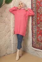 Tesettür giyim PEMBE ÇİÇEK NAKIŞLI TRİKO TUNİK T 9208