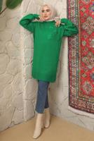 Tesettür giyim YEŞİL ÇİÇEK NAKIŞLI TRİKO TUNİK T 9208