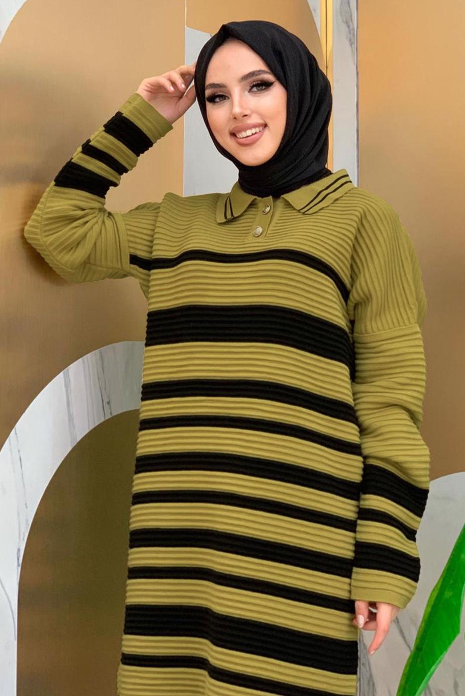 Tesettür giyim SİYAH ÇİZGİLİ TRİKO TUNİK T 93222