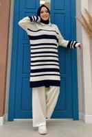 Tesettür giyim LACİVERT ÇİZGİLİ TRİKO TUNİK T 93222
