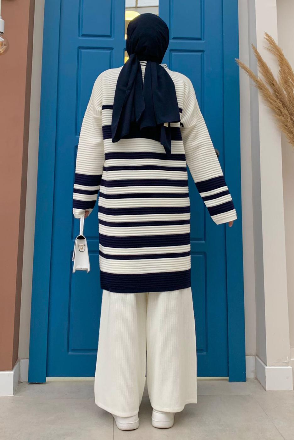 Tesettür giyim LACİVERT ÇİZGİLİ TRİKO TUNİK T 93222