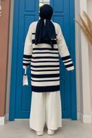 Tesettür giyim LACİVERT ÇİZGİLİ TRİKO TUNİK T 93222