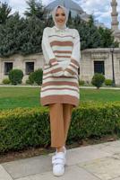 Tesettür giyim TABA ÇİZGİLİ TRİKO TUNİK T 93222