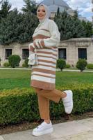 Tesettür giyim TABA ÇİZGİLİ TRİKO TUNİK T 93222