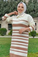 Tesettür giyim TABA ÇİZGİLİ TRİKO TUNİK T 93222