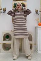 Tesettür giyim BEJ ÇİZGİLİ TRİKO TUNİK T 93222