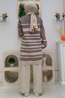 Tesettür giyim BEJ ÇİZGİLİ TRİKO TUNİK T 93222