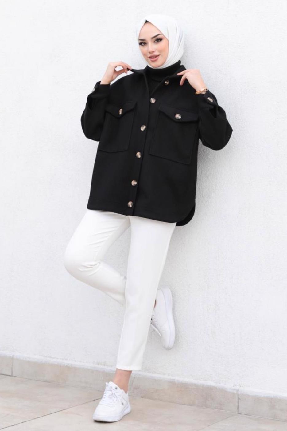 Tesettür giyim SİYAH KAŞE GÖMLEK T 9463