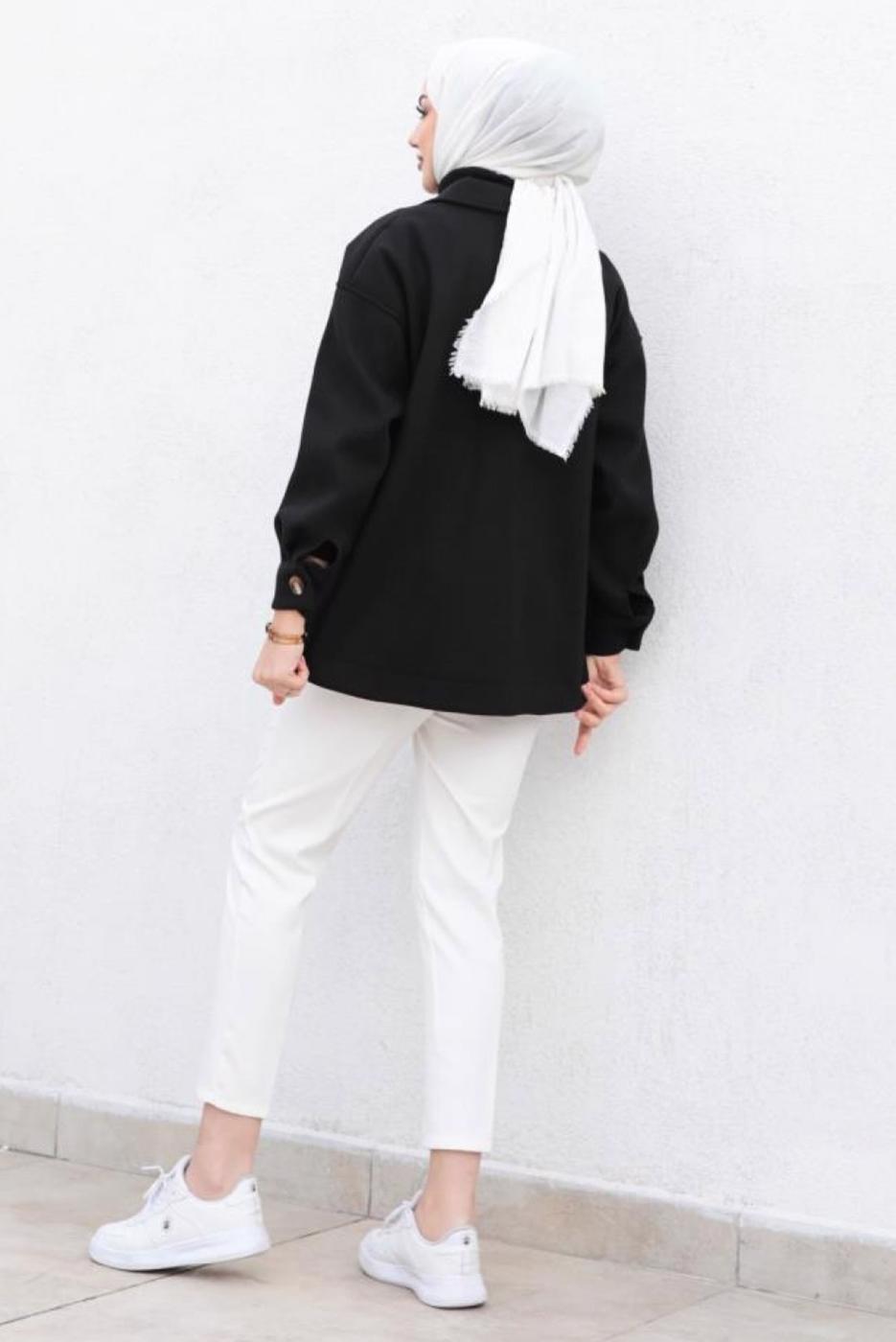 Tesettür giyim SİYAH KAŞE GÖMLEK T 9463