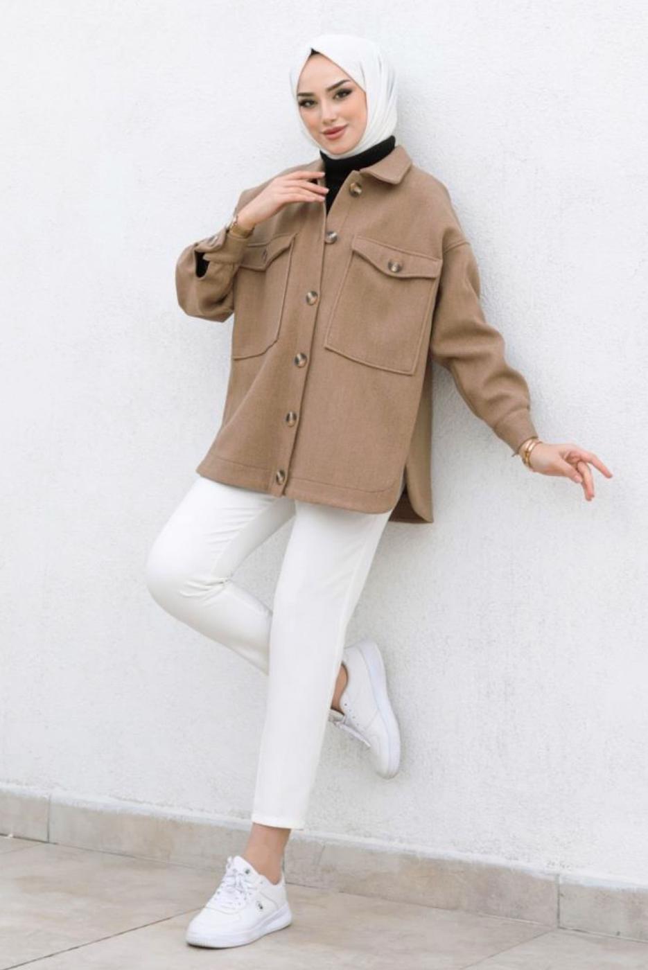 Tesettür giyim VİZON KAŞE GÖMLEK T 9463