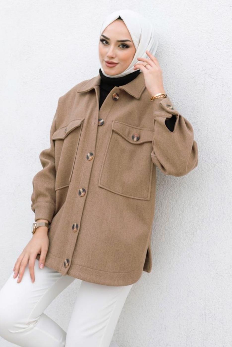 Tesettür giyim VİZON KAŞE GÖMLEK T 9463