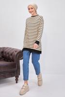 Tesettür giyim SİYAH ÇİZGİLİ TUNİK T 9543