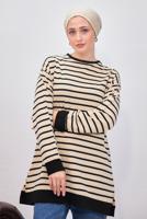Tesettür giyim SİYAH ÇİZGİLİ TUNİK T 9543