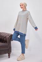 Tesettür giyim MAVİ ÇİZGİLİ TUNİK T 9543