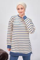 Tesettür giyim MAVİ ÇİZGİLİ TUNİK T 9543