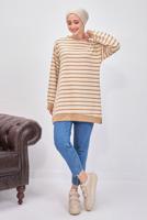 Tesettür giyim KAHVE ÇİZGİLİ TUNİK T 9543