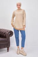 Tesettür giyim KAHVE ÇİZGİLİ TUNİK T 9543