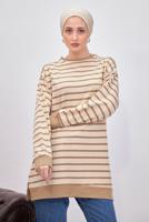 Tesettür giyim KAHVE ÇİZGİLİ TUNİK T 9543