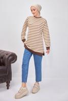 Tesettür giyim KAHVE ÇİZGİLİ TUNİK T 9543