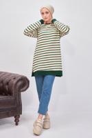 Tesettür giyim YEŞİL ÇİZGİLİ TUNİK T 9543