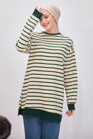 Tesettür giyim YEŞİL ÇİZGİLİ TUNİK T 9543
